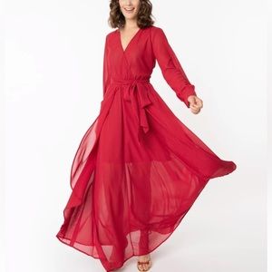 Unique Vintage Burgundy Maxi Dress
